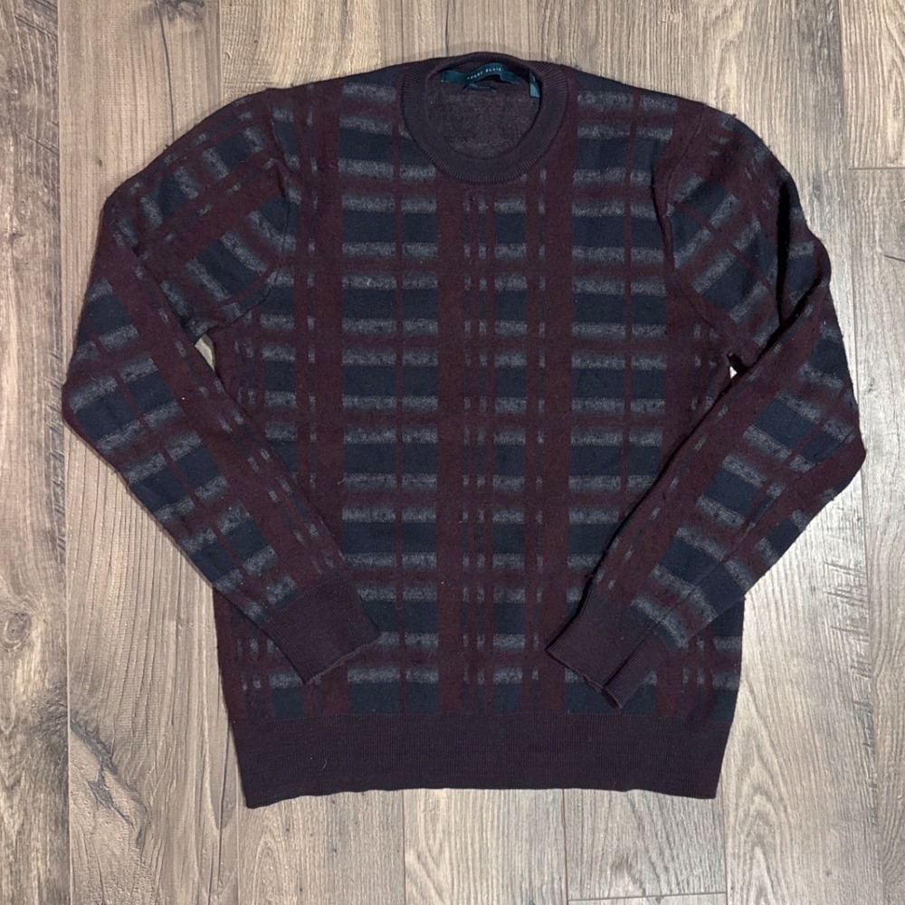 Perry Ellis‎ Mens Sweater Plaid Crew Neck Long Sleeve Wool Blend Size M